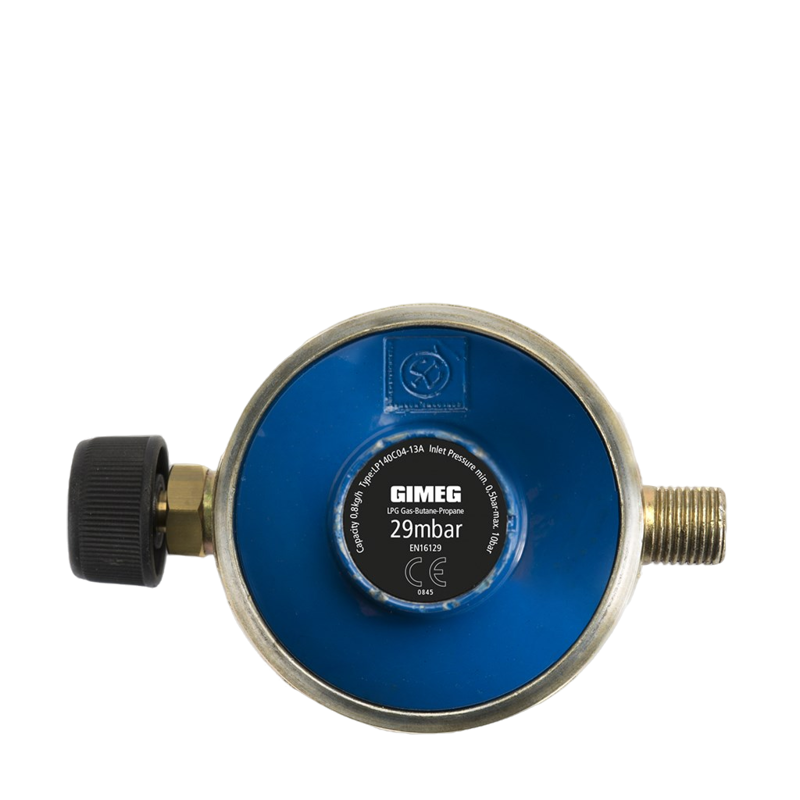 Gimeg Gasdrukregelaar Campingaz 1/4 Inch Links 29Mbar