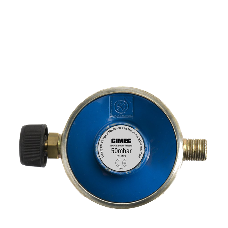 Gimeg Gasdrukregelaar Campingaz 1/4 Inch Links 50Mbar